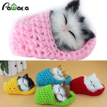 Decoration Crafts kawaii Slippers Kitten with Cat Voice Simulation Cute Cats Family Animal figurine toy gift
