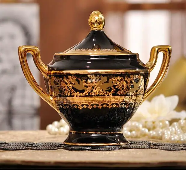 Европейский стиль керамический кофейный набор 15 штук черный чайный набор костяного фарфора чашки и блюдца