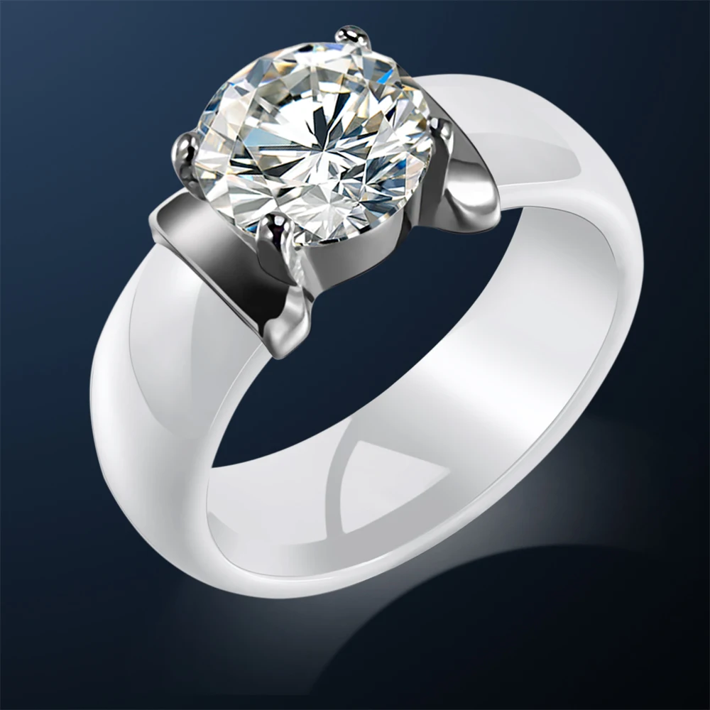 

6mm White Black Ceramic Rings Plus Big Cubic Zirconia For Women Stainless Steel Women Wedding Ring Engagement Jewelry Never Fade