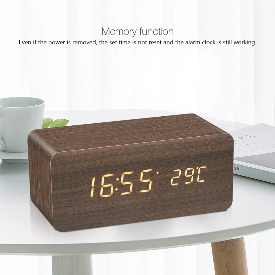 Digoo DG-AC80 Wireless charging Wooden Clock Tempreture Weather Station LED Display Voice Control Alarm Clocks for Smartphone