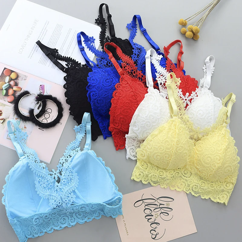 1PC Women Girls Bra Floral Lace Bralette Bustier Crop Top Ladies Sheer Mesh Triangle Padded Bra