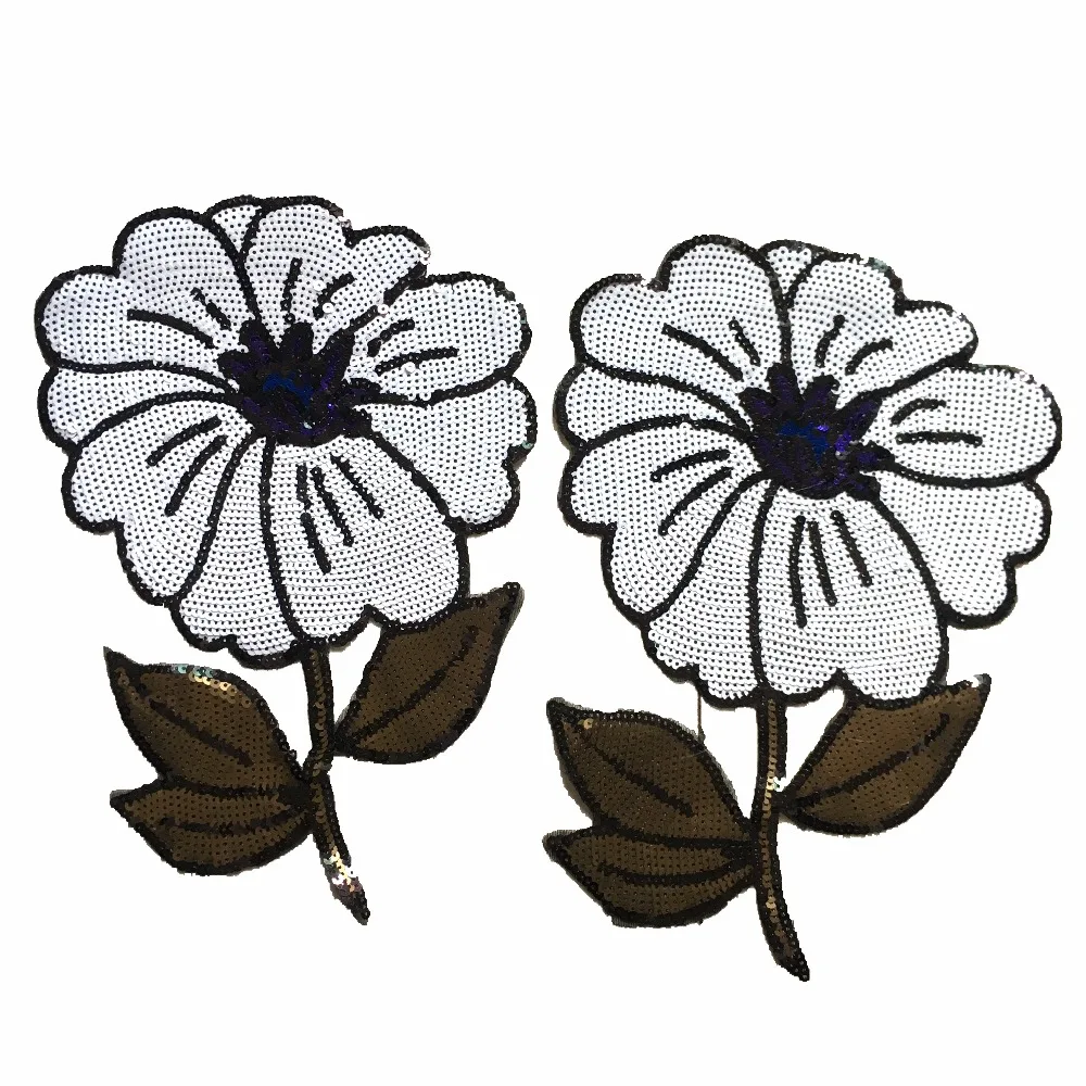 

New Arrival Flower Sequined Patches Iron on Beaded Paillettes Patches Decorated Accessories Big Motif Floral Sequin Patch 2PCS