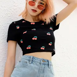 Для женщин Sexy Crop Top Tee пупок футболка с коротким рукавом Дамы повседневное футболки Повседневная одежда летняя мода новый 2019