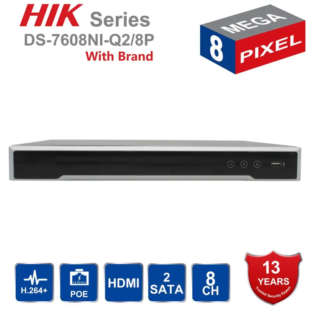 Оригинальный Hikvision 8CH NVR DS 7608NI Q2/8 P 8 канальный независимый POE для камеры 8MP Max 2 SATA