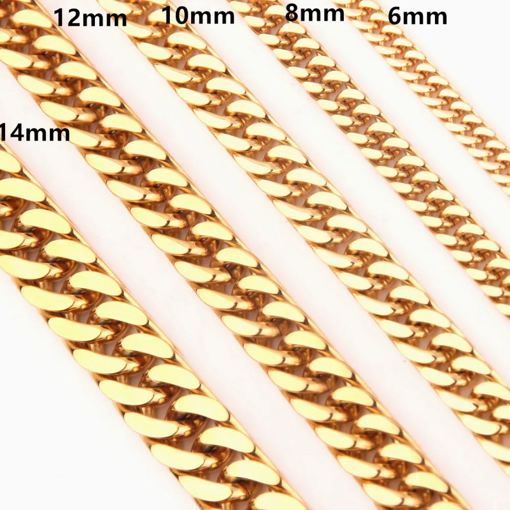 6/8/10/12/14mm Wide Strong Men Cuban Curb Link Chain Stainless Steel Bracelet/Necklace High Polishing Gold Tone 7-40inch | Украшения и