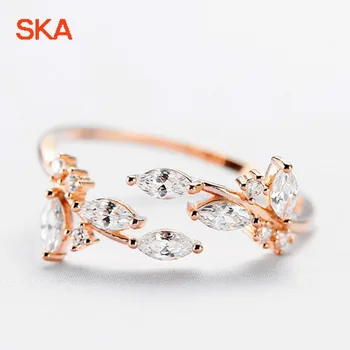 

SKA Ring Costume Jewelry Newest Rings For Women Anillos Mujer Bague Adjustable Rose Gold Leaf Zircon Anelli Drop Shipping JJZ237