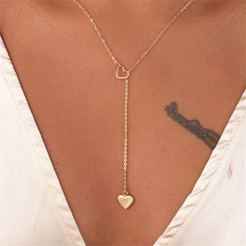 Trendy Classic Fashion Heart Necklace Girl Crystal Chain Square Copper Hollow Charms Necklaces Strip Jewelry for Women Gifts New | Украшения