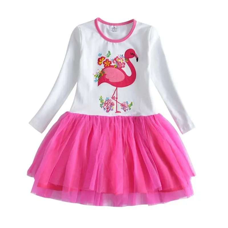 DXTON Kids Girls Dress Toddler Vestidos Kids Casual Dress Children Cartoon Clothing Butterfly Autumn and Winter Dresses for Girl - Цвет: RELH4558PINK