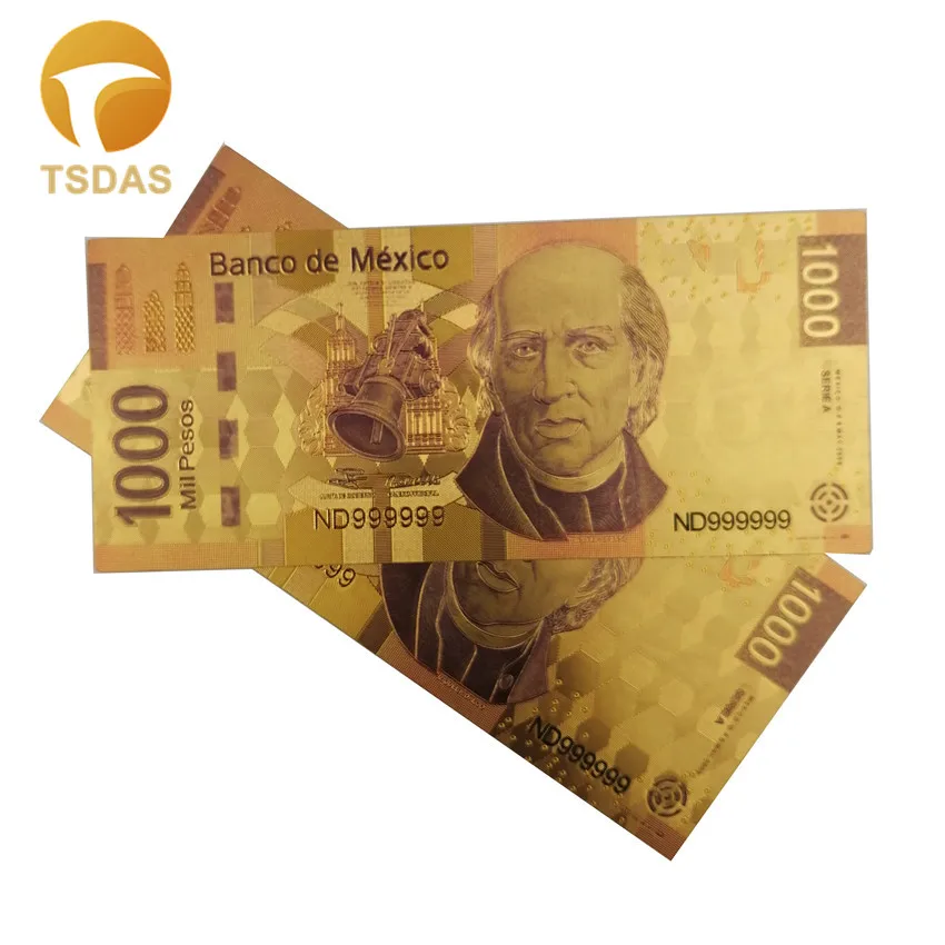 Новая Мехико банкноты цвет золото банкноты 1000 песо банкноты в 24k позолоченные для сбора