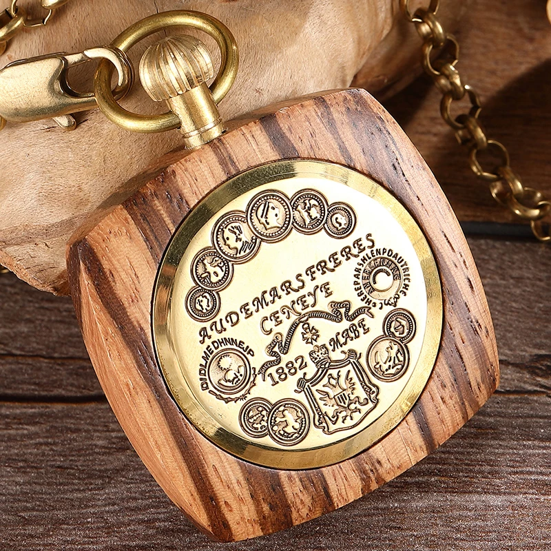 Творчество деревянный Механические карманные часы Для мужчин Для женщин квадратный Элегантный Резьба циферблат полый Скелет римскими