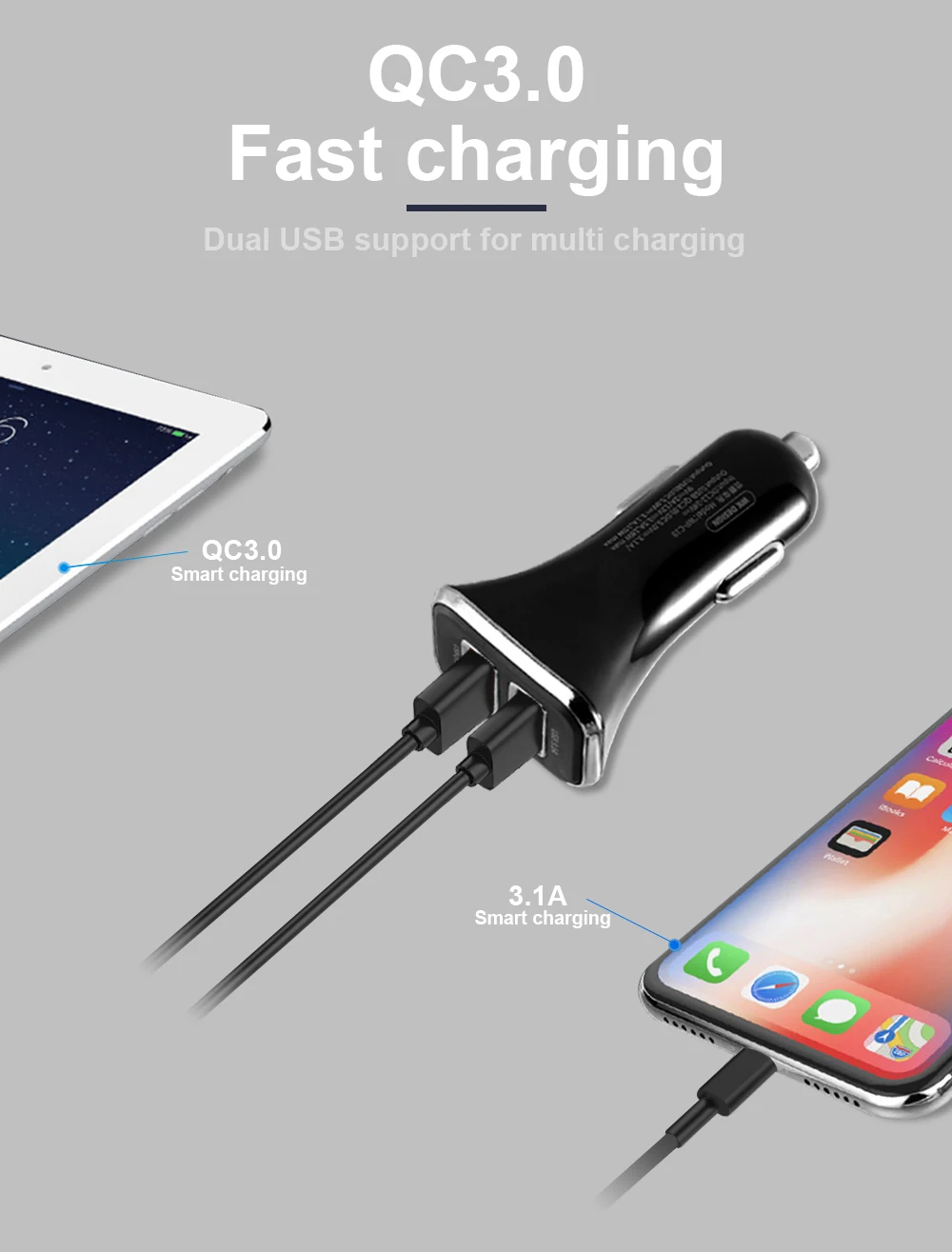 WK Dual USB Quick Charge QC 3,0 Автомобильное зарядное устройство для iPhone samsung usb type C PD быстрое зарядное устройство для мобильного телефона быстрое зарядное устройство для автомобиля