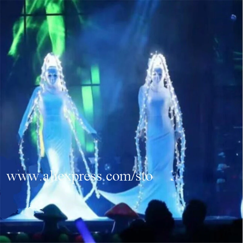 

Ballroom dance costumes led costume stage catwalk singer wears party women dresses dj hair ghost cosplay clothes white led light