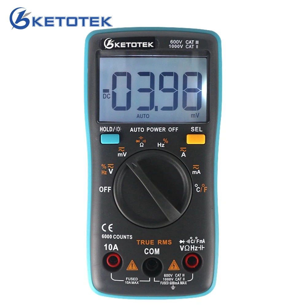 

True RMS Digital Multimeter Thermometer Current Voltage Resistance Capatitance Meter Multi Tester with Temperature Probe