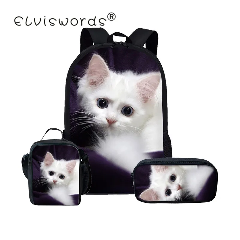 ELVISWORDS 3 шт./компл. милые школьные рюкзаки с кошками для подростков и девочек