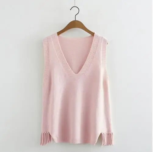 Pink Вязаный жилет, Женское пальто, весна-осень, корейский Свободный студенческий свитер с кисточками, жилет, верхняя одежда, Женские повседневные топы - Цвет: Pink
