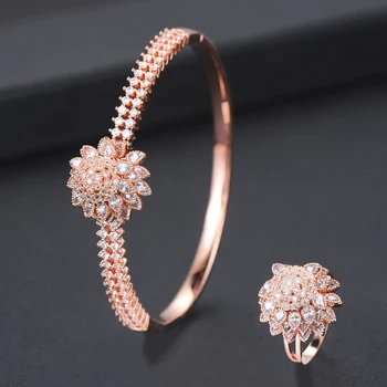 

missvikki Fashion Bangle Ring Jewelry Set Petal Rotation Women Wedding Engagement Lover Anniversary Romantic Gift Top Quality