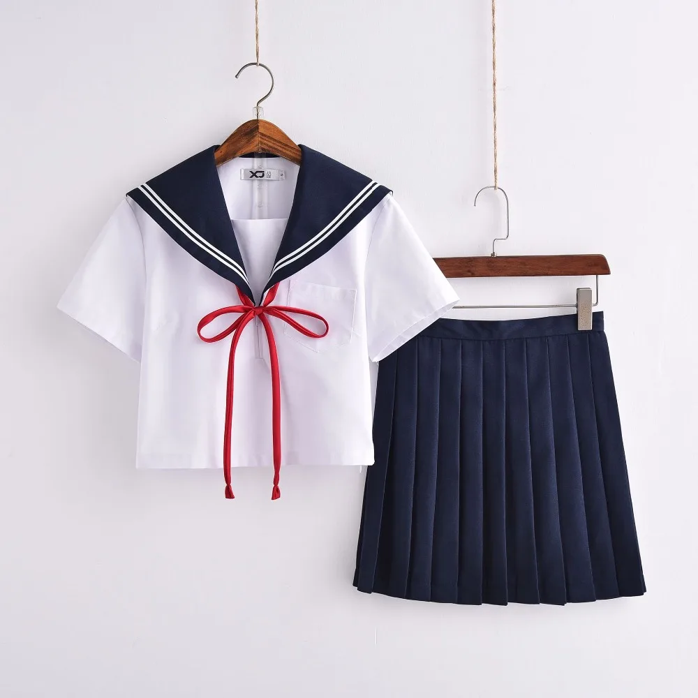 Японская школьная форма аниме COS костюм моряка Топы + галстук юбка JK темно синий Стиль студентов Одежда для девочек короткий рукав