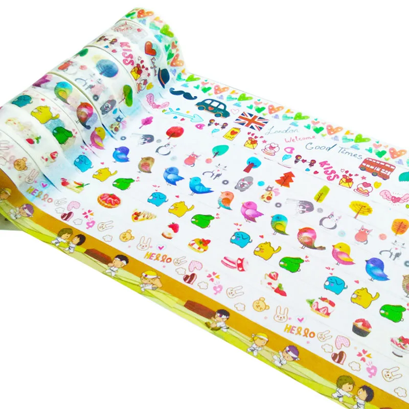 

Kawaii Cartoon Cat Bird Rabbit Animals Creative Trees Love Heart Decorative Washi Tape Diy Scrapbooking Masking Tape For Decor