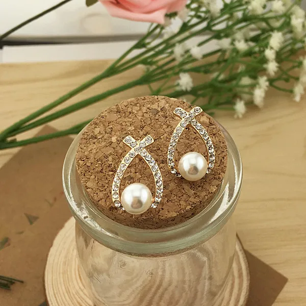 Корея Горячая Мода крест Brincos Oorbellen Bijoux имитация-жемчужина; стразы; хрусталь серьги-гвоздики для женщин ювелирные изделия