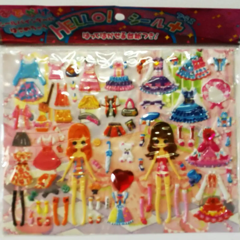 

1pcs dress up girls 3D Stickers Kids Toys Cartoon Children girls dolls PVC Stickers Bubble Stickers toy WYQ