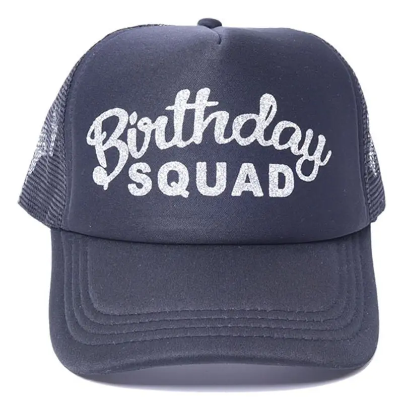 

Unisex Cotton Baseball Cap Glitter Letter Birthday Babe Squad Logo Mesh Breathable Adjustable Snapback Peaked Trucker Hat Gift