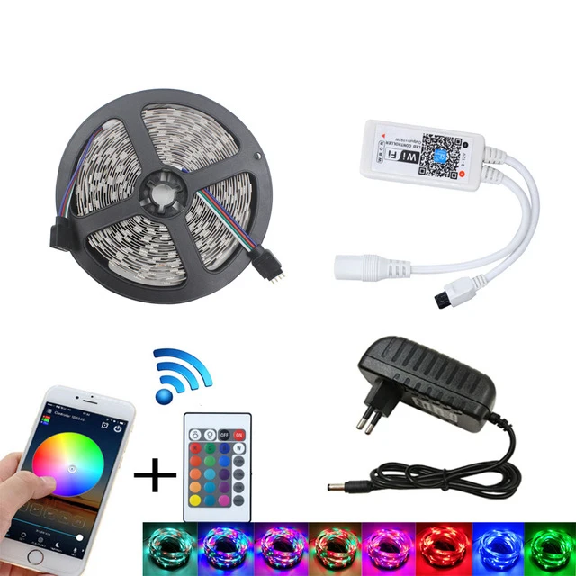 Wifi Светодиодная лента светильник SMD 2835 RGB лента DC12V водонепроницаемая лента диод гибкий и wifi контроллер адаптер питания комплект