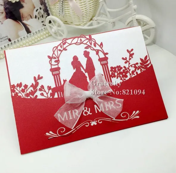 

free shipping 40pcs laser die cut wedding invitation cards Mr Mrs Bride and Groom design with inner blank paper,text customized
