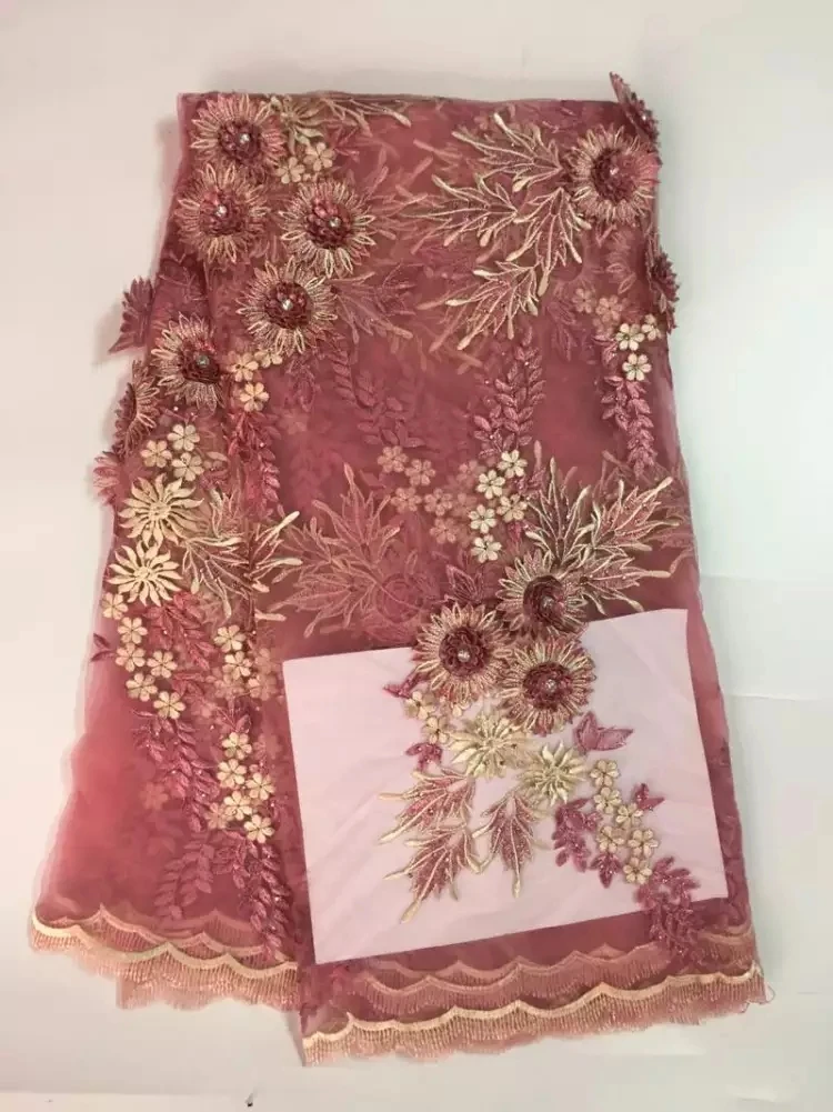 SS10-4 French design royal fine bride heavy applique embroidery on swiss voile lace quality big stones trim gauze fabric in pink | Дом и сад