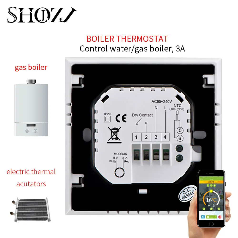 WiFi термостат контроль температуры Лер для газового котла/воды/Электрическое Напольное отопление воды/Поддержка Google Home Alexa Голосовое управление - Цвет: wifi white GC