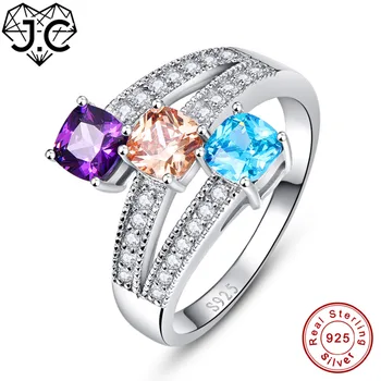 

J.C Adorable Morganite Amethyst Blue Pink Ruby Garnet Topaz Solid 925 Sterling Silver Ring Size 6 7 8 9 For Women Fine Jewelry