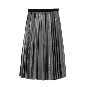 

Fashion Summer Women High Waist Metallic Midi Skirt Party Club