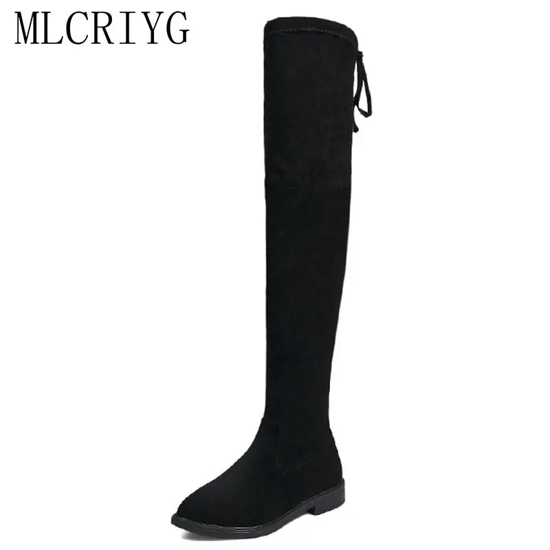 Size35 40 2018 новые женские классические сапоги выше колена осенние на шнуровке из