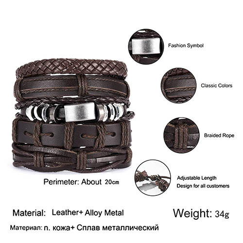 Men Vintage Leaf Feather Multilayer Leather Bracelet Fashion Handmade Braided Rope Wrap Bracelets & Bangles Male Gift