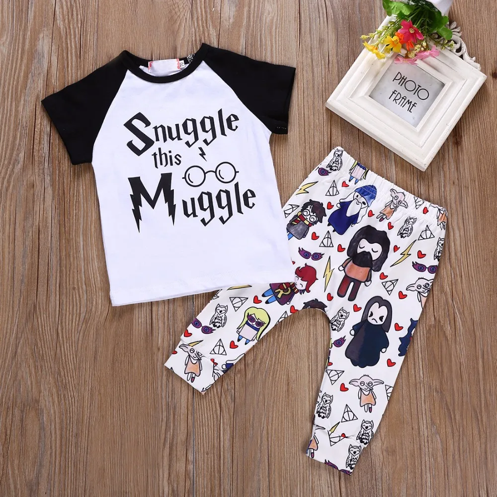 Newborn Baby Boy Girl Clothing Set 2019 Summer Snuggle This MuggleTops Harri T-shirt+Pants Infant Toddler Kids Outfit Newborn Baby Boy Girl Clothing Set 2019 Summer Snuggle This MuggleTops Harri T-shirt+Pants Infant Toddler Kids Outfit