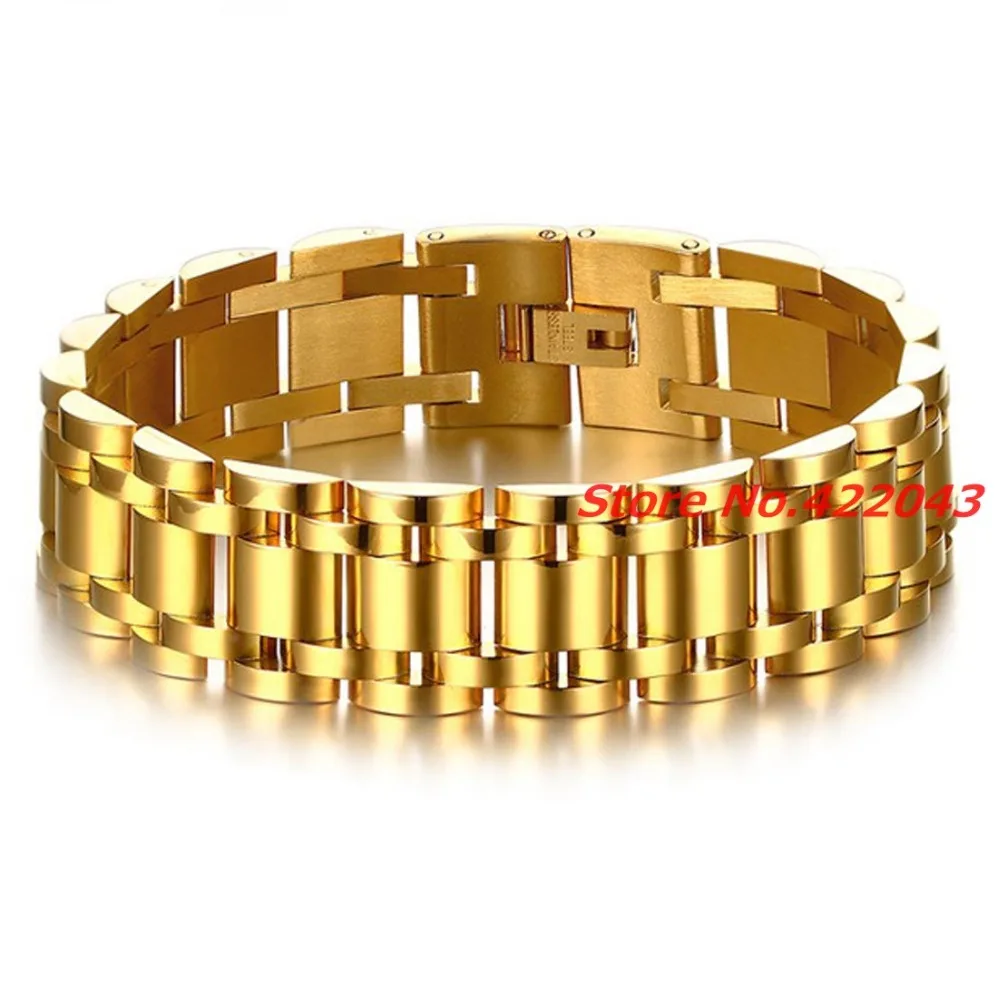 8.46"*17mm New Fashion Gold color Stainless Steel Wristband Bracelet