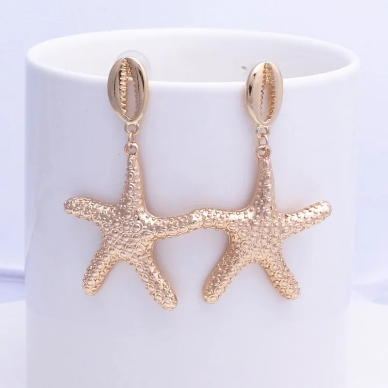 

EK635 European & American Fashion Metal Shell Starfish Drop Earrings Female Bohemian Summer Earrings Natural Conch Brincos Gift
