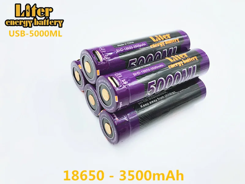 6 шт. литровая энергетическая батарея USB 18650 3500 мАч 3,7 в литий-ионная аккумуляторная батарея USB 5000 мл литий-ионная батарея+ USB провод