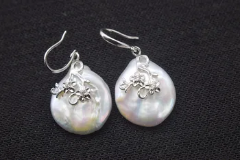 

one pair white freshwater pearl flat reborn keshi baroque 20-25mm earrings wholesale beads nature FPPJ