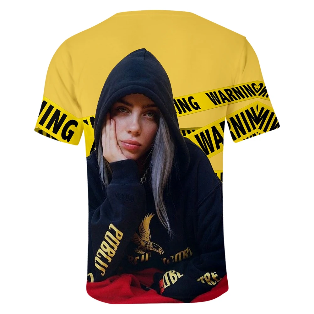 Billie Eilish, новинка, 3D футболка, для мужчин, летняя мода, хип-хоп, Harajuku, повседневная одежда, Billie Eilish, 3D, для девочек, желтая футболка