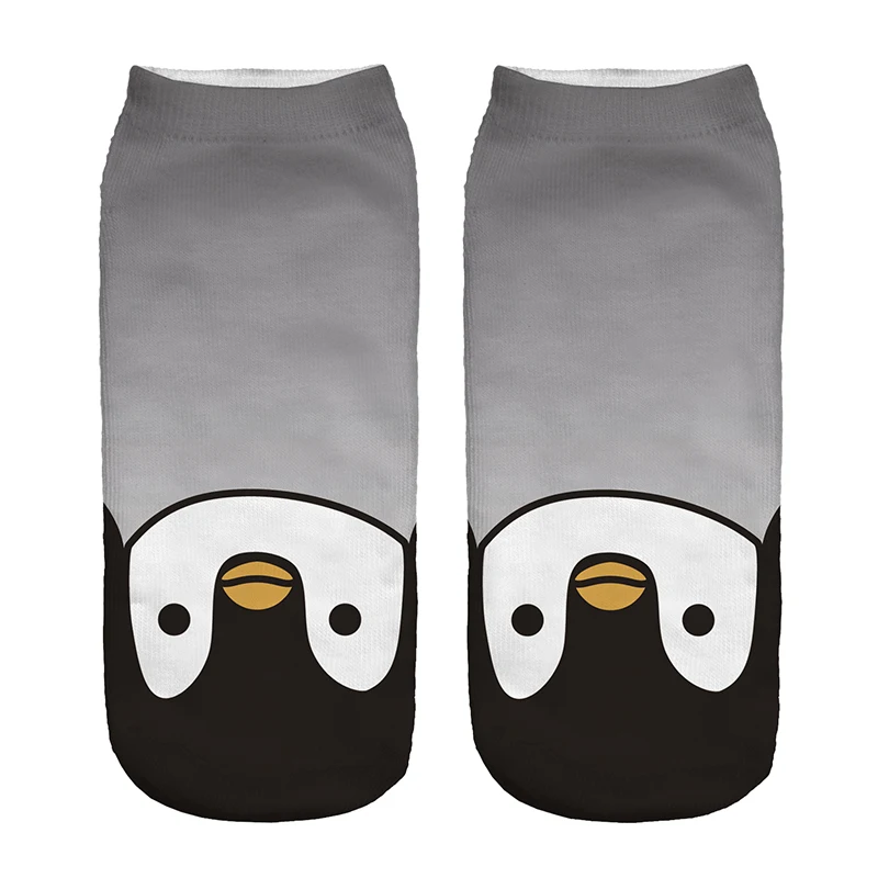 

1pair 3D Mini Black Penguin Printed Short socks Women Men Low Cut Ankle Cartoon Cotton Casual Character Sock Fashion