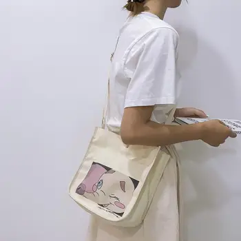 

Cartoon Elephant face solid color ladies canvas shoulder bag Harajuku casual female Durable Single shoulder bag Student Handbags