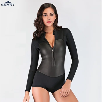 

Sbart Women 2mm Neoprene Elastic CR Light Leathe Wetsuit Black Long sleeve Zipper Diving Snorkeling suit and Non-slip Stockings
