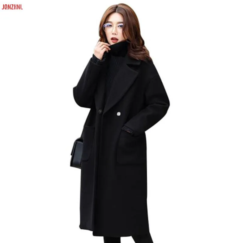 

Autumn winter large size 6XL women woolen coat elegant solid color loose fashion woolen coat women long lapel casual jacketAS824
