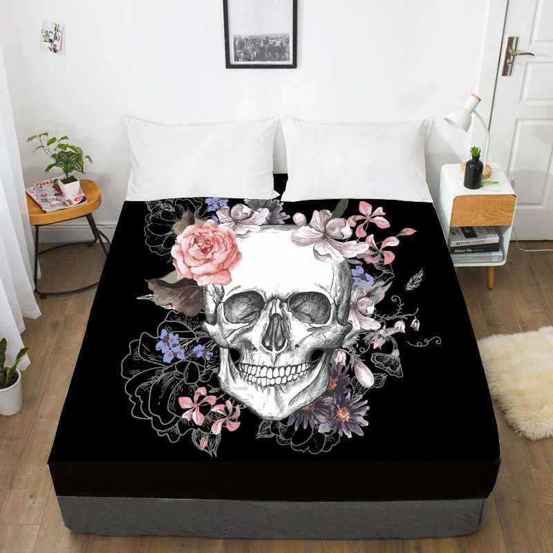 3D Custom Bed Sheets With Elastic,Fitted Sheet Queen/King,Black Skull Mattress Cover 135/150/160x200 bedsheet,drop ship