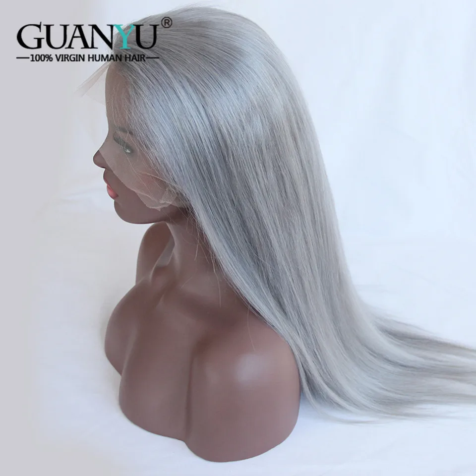 Guanyuhair Silver Grey Full Lace Wigs Human Hair Remy Straight Pre Plcuked Bleached Knots Lace Wig With Baby Hair 150% Density Guanyuhair Silver Grey Full Lace Wigs Human Hair Remy Straight Pre Plcuked Bleached Knots Lace Wig With Baby Hair 150% Density