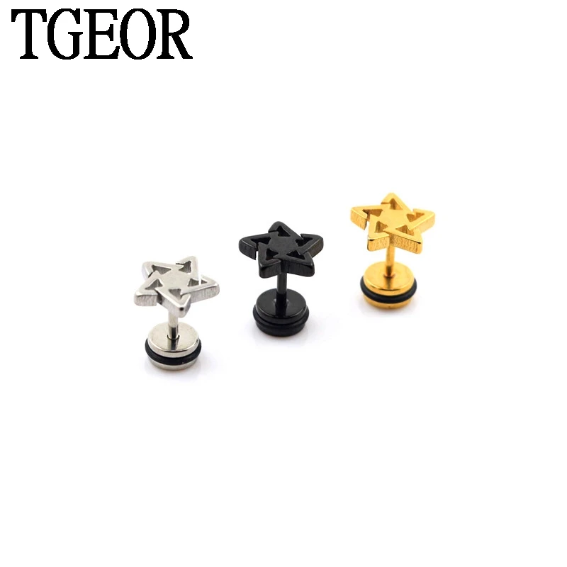 

free shipping ear piercing 1 pair 1.2*6*6/10mm surgical Stainless Steel mixed titanium plated colors star fake plug