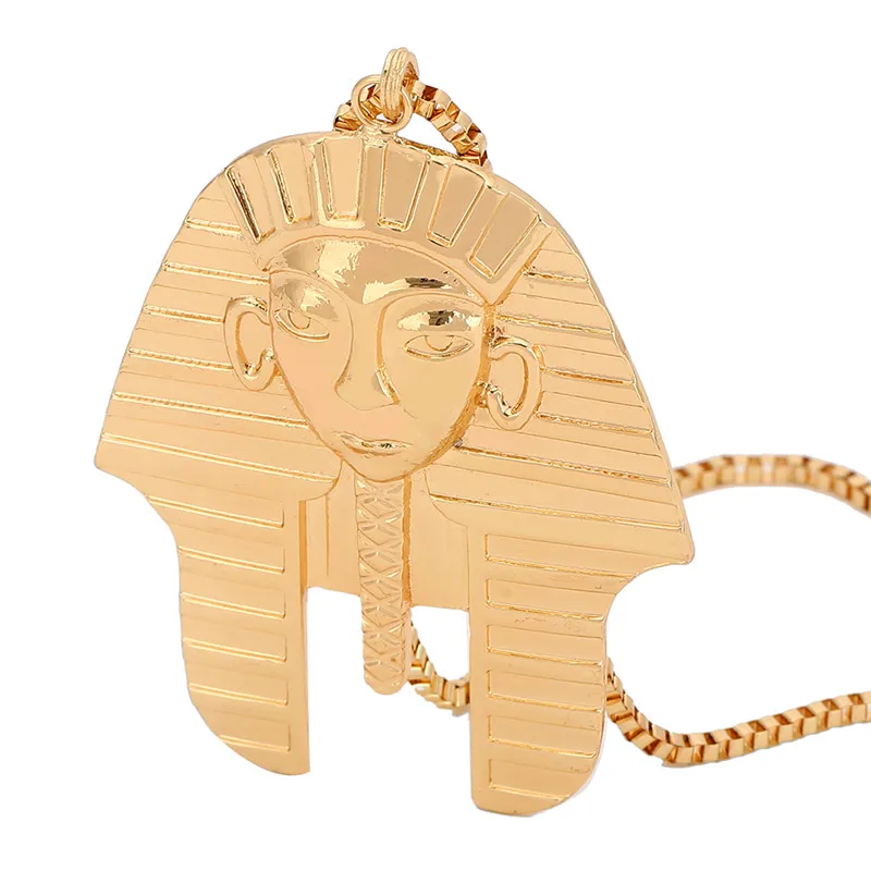 Новейший позолоченный металл египетская голова Фараона ожерелье с подвеской для мужчин и женщин дизайн хип-хоп стиль Длинная цепочка ожерелье ювелирные изделия