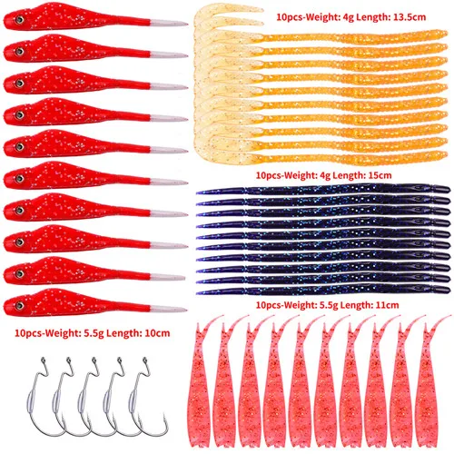 DWST098 45pcs 40-46 шт. ручной работы, мягкие приманки Рыбалка приманки+ 5 шт. 3/0 джиг червь Крючки Рыбалка снасти смешать Вес рыбалка Мягкая приманка переменная Размеры bassbait - Цвет: DWST098 45pcs
