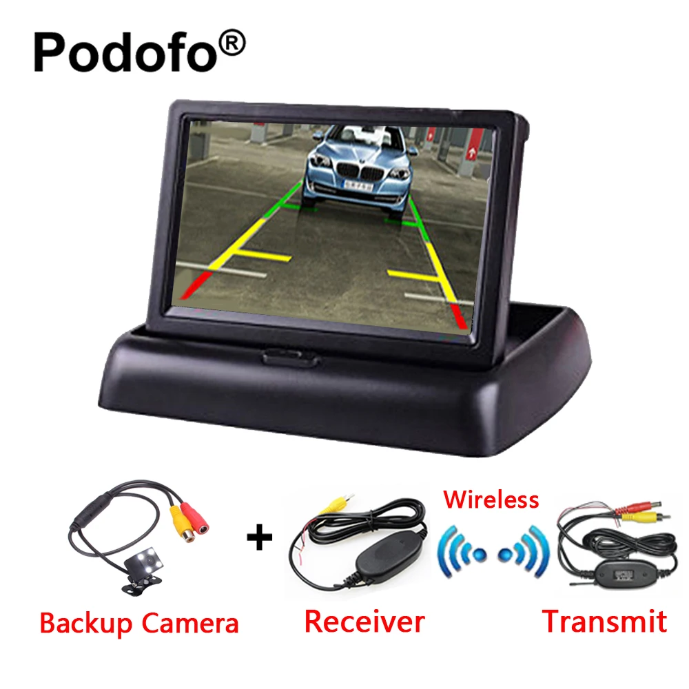 

Podofo 3 in 1 Wireless Rear View Camera HD 4.3" Foldable Car Monitor with IR Night Vision Parking Reversing Camera Car-Styling