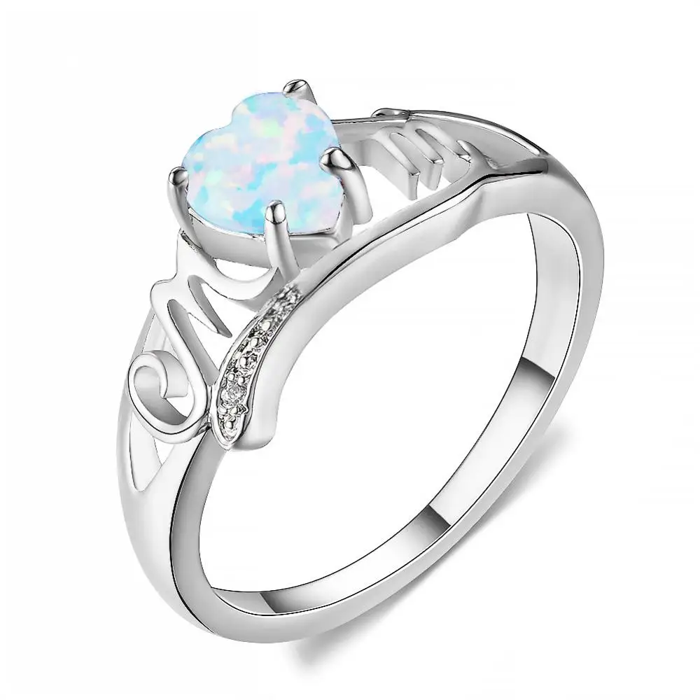 

Fashion Mom White/Blue Fire Opal Stone Crystal Sliver Ring Wedding Party Gift Jewelry